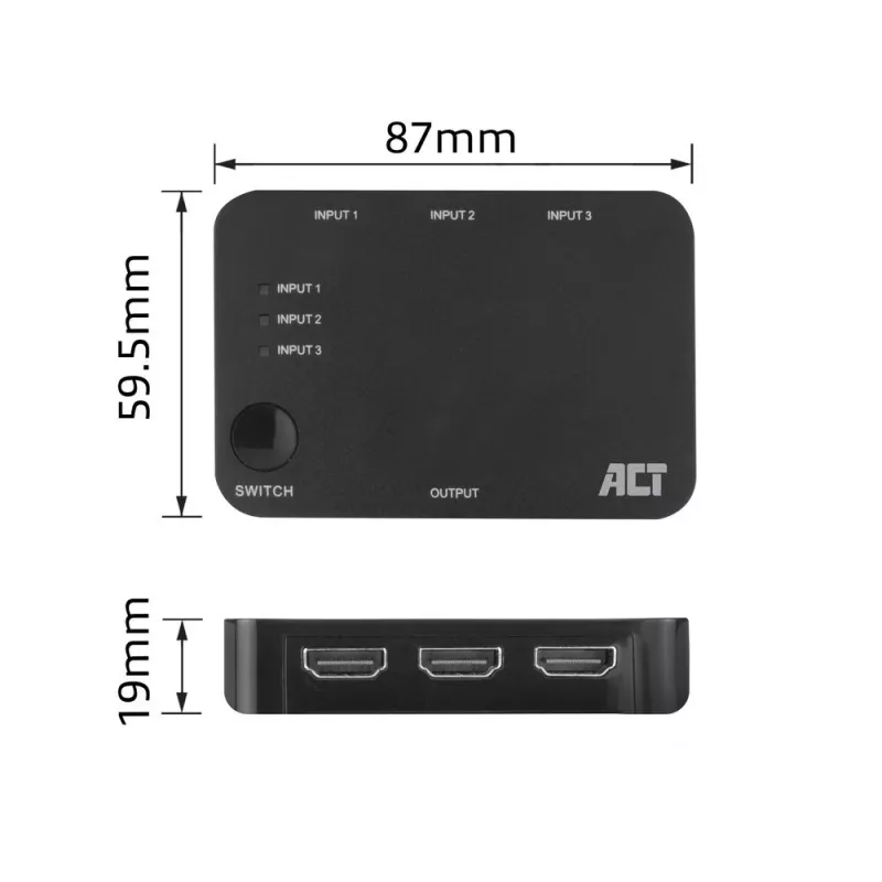 ACT 4K HDMI-kytkin 3x1 musta 60Hz 1920x1080 3840x2160