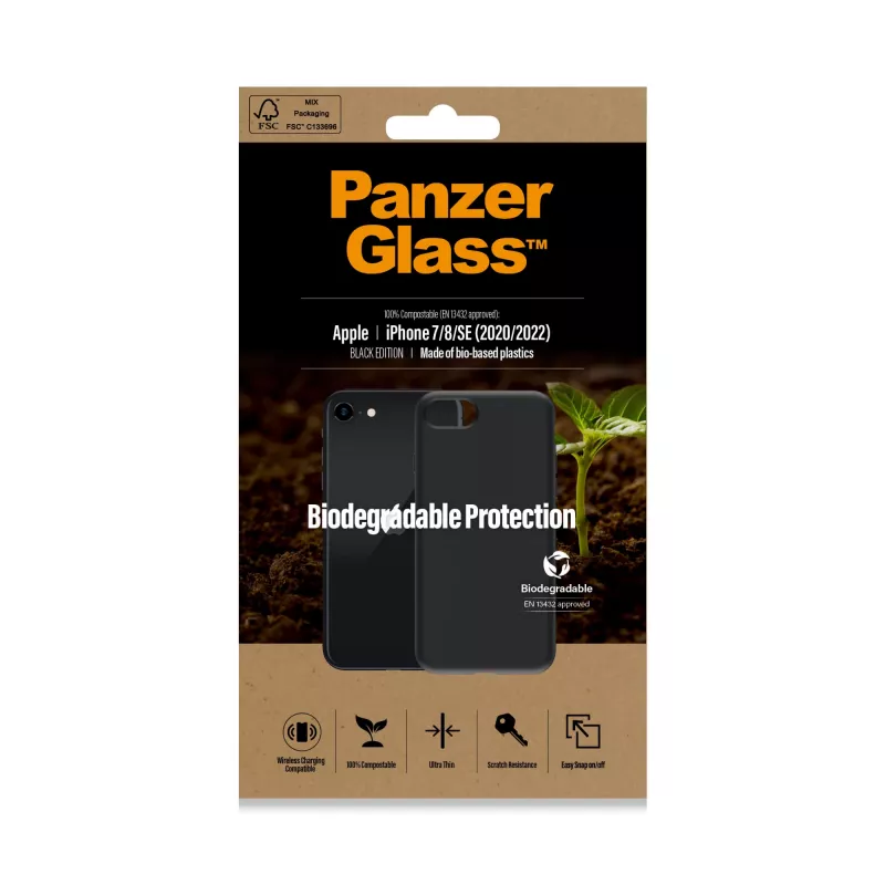 Suojakotelo PanzerGlass Biodegradable kotelo iPhone 6 6s SE 2020 2022 7 8 musta
