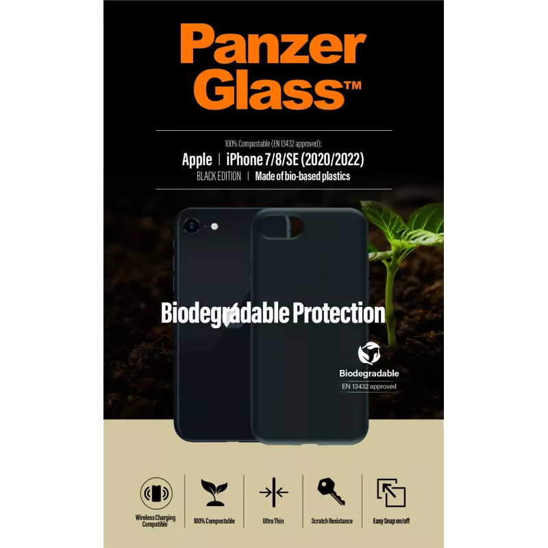Suojakotelo PanzerGlass Biodegradable kotelo iPhone 6 6s SE 2020 2022 7 8 musta