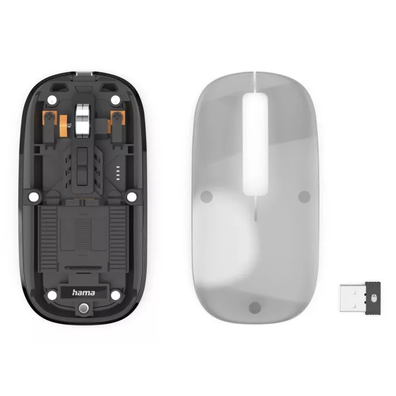 Hama WM-600 Multi-Device -hiiri, langaton RF + Bluetooth, litteä, 6 painiketta, läpinäkyvä
