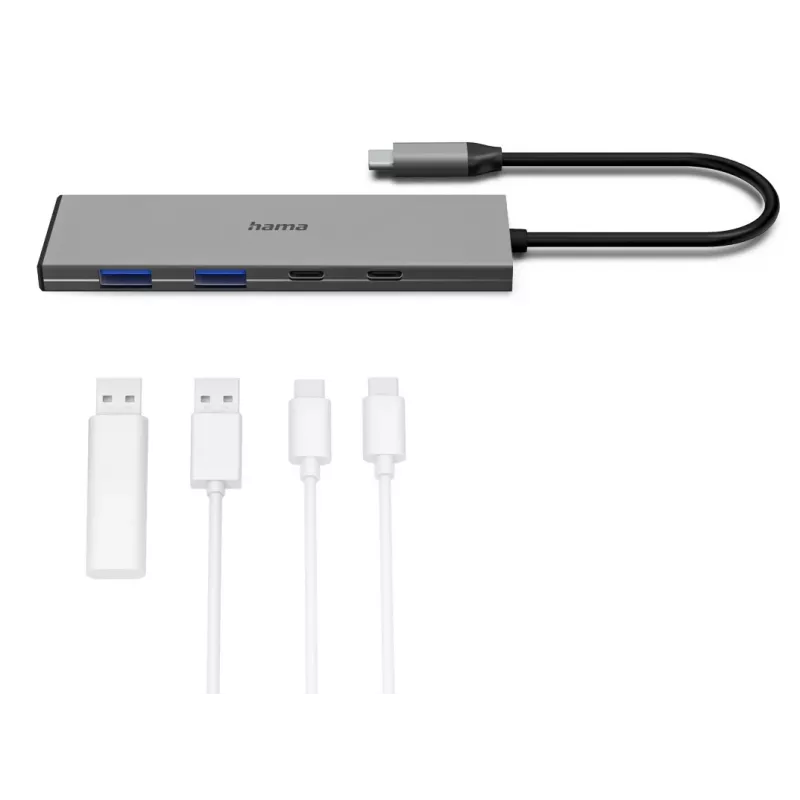 Hama 00200147 USB-keskitin USB Type-C 10000 Mbit/s harmaa