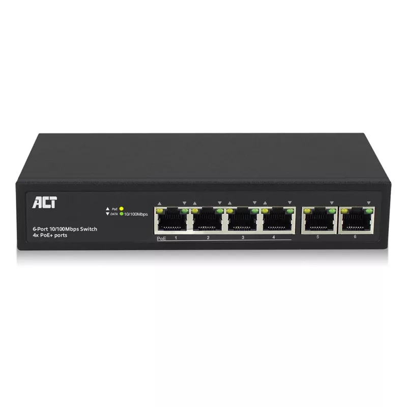 ACT 6-porttinen verkkokytkin, 10/100 Mbit/s, 4x PoE+ (30 W) -portti