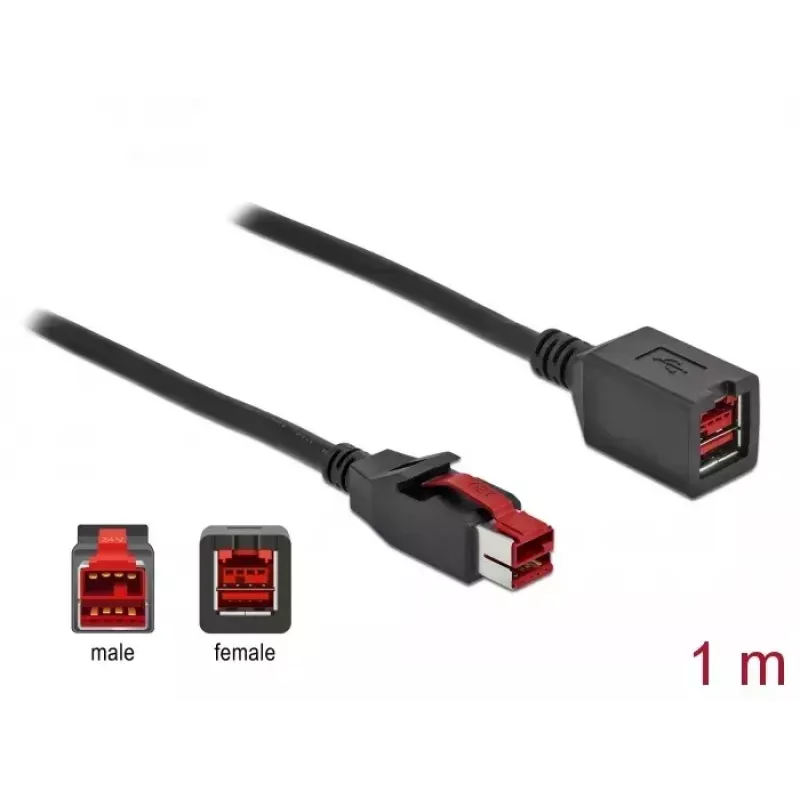 Jatkokaapeli virtalähdöllä USB DeLOCK 85985 24 V 1 m musta