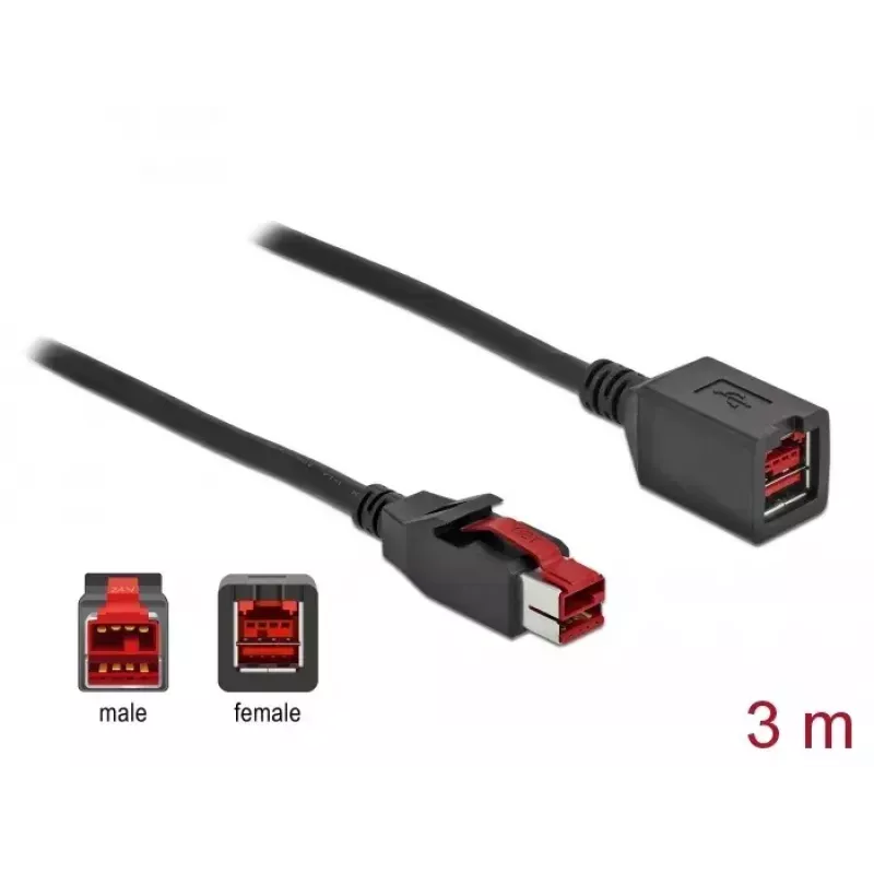 Powered USB -jatkokaapeli DeLOCK 85987 24 V 3 m musta