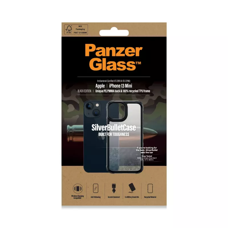 PanzerGlass SilverBullet ClearCase -suojakotelo iPhone 13 Mini musta
