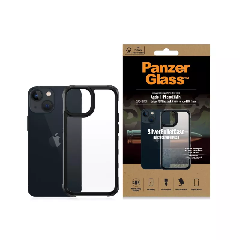 PanzerGlass SilverBullet ClearCase -suojakotelo iPhone 13 Mini musta