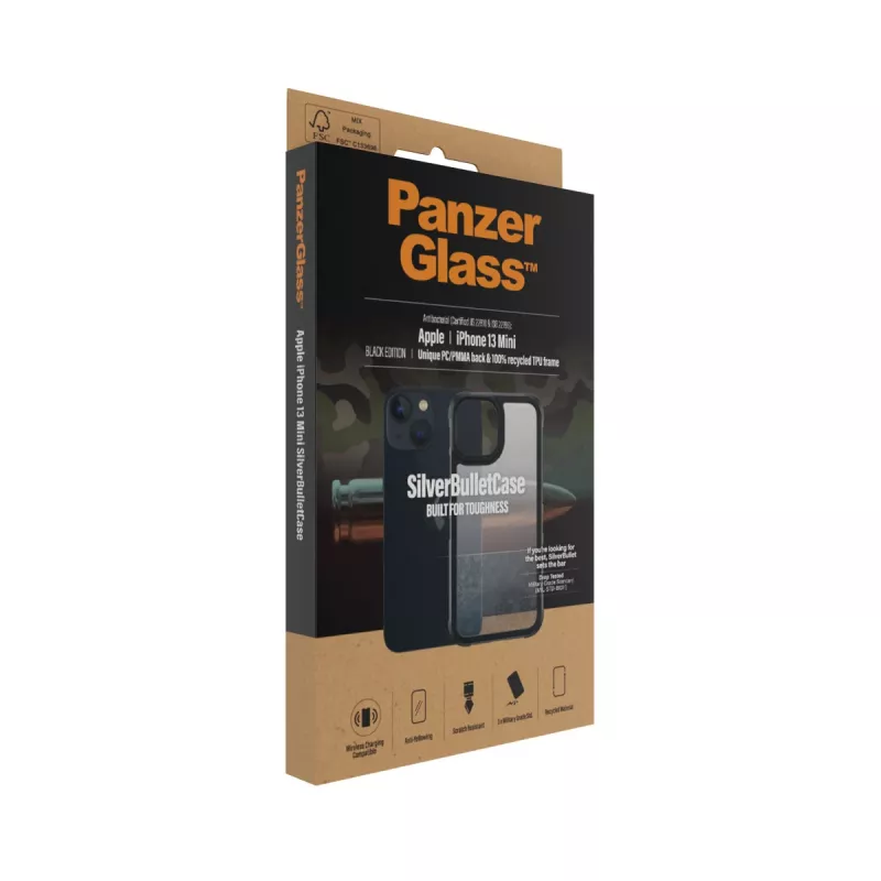 PanzerGlass SilverBullet ClearCase -suojakotelo iPhone 13 Mini musta