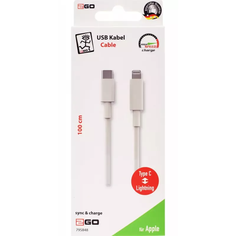 Lightning-kaapeli 2GO 795848 1 m USB C - Lightning valkoinen