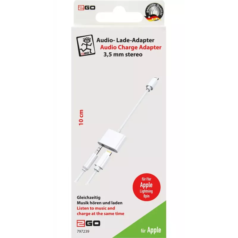 Lightning-kaapeli 2GO 797239 0,1 m valkoinen Lightning - Lightning + 3,5 mm