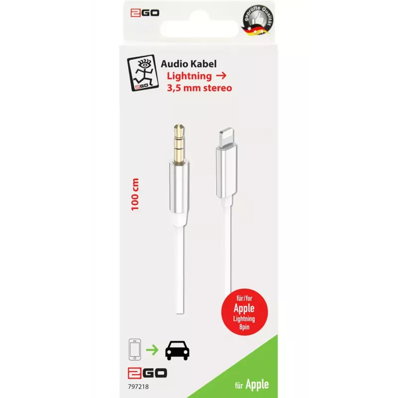 Audiokaapeli 2GO 797218 1 m 3,5 mm Lightning valkoinen
