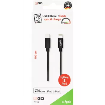 Lightning-kaapeli 2GO 797162 1 m musta USB-C