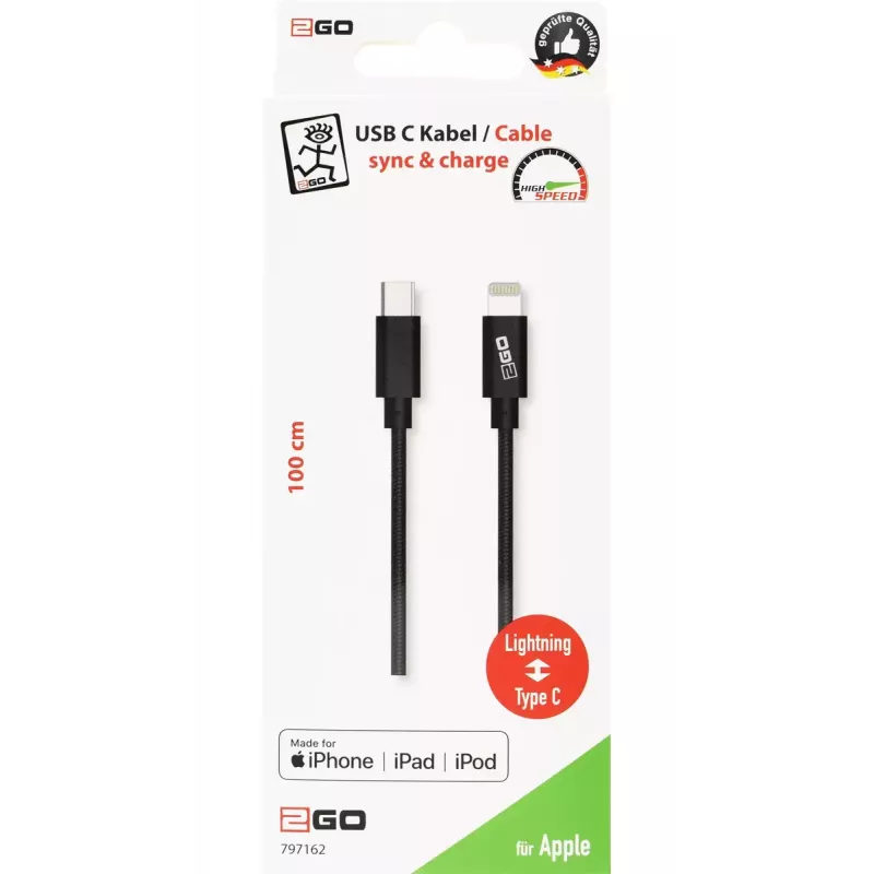 Lightning-kaapeli 2GO 797162 1 m musta USB-C