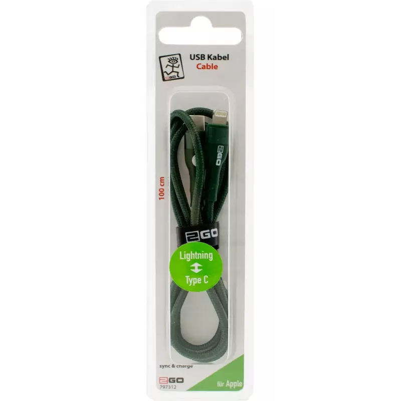 Lightning-kaapeli 2GO 797312 1 m vihreä USB-C-pistoke