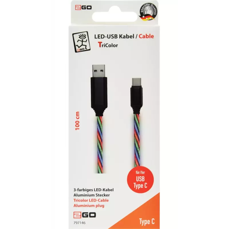 USB-kaapeli 2GO 797146 1 m USB B - USB C monivärinen