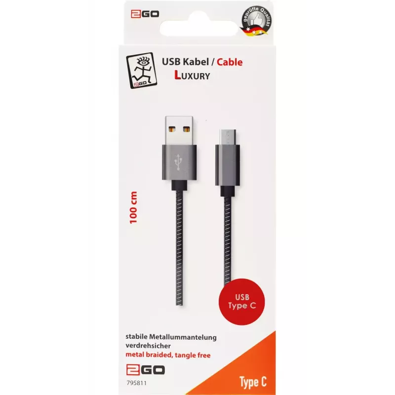 USB-kaapeli 2GO 795812 USB 3.2 Gen 1 1 m USB B - USB C harmaa