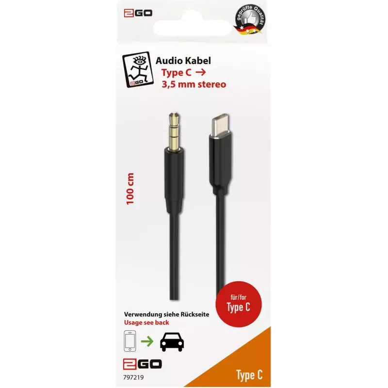 Audiokaapeli 2GO 797219 1 m 3,5 mm USB Type-C musta