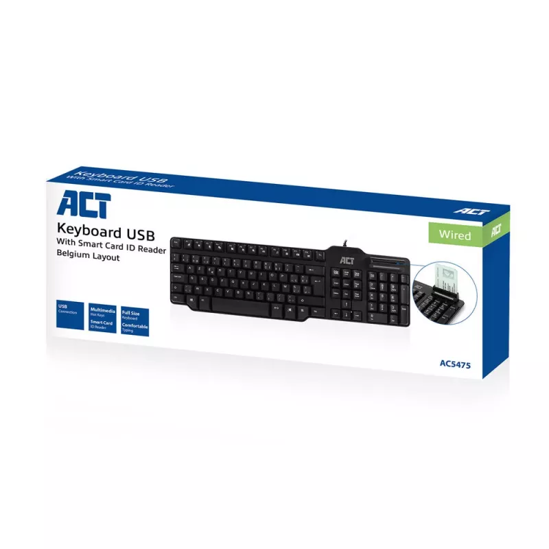 ACT langallinen näppäimistö älykortinlukijalla (Azerty/BE-asettelu)