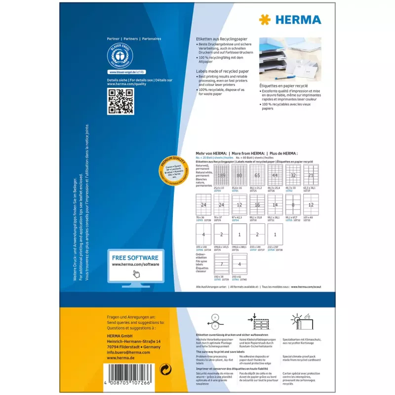 Itseliimautuvat tulostintarrat HERMA 10726 valkoinen 4,83x2,54 cm 3520 tarraa
