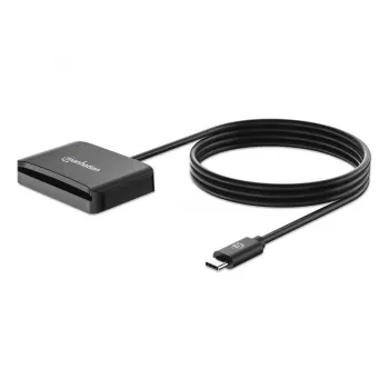 Manhattan USB-C kontaktisirukortinlukija MicroSD-paikalla, USB Type-C-pistoke kontaktilukijaliitäntään ja microSDXC, tukee Windowsia, macOS:ää ja Linuxia, lukee SIM-kortteja adapterilla, kaapeli 1 m, musta, kolmen vuoden takuu
