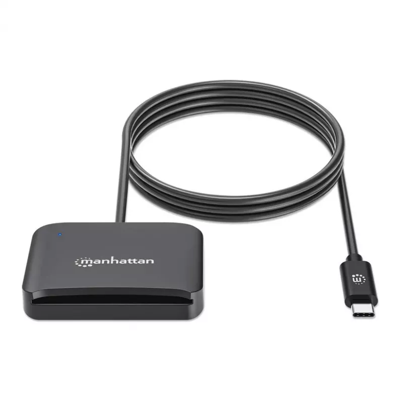 Manhattan USB-C kontaktisirukortinlukija MicroSD-paikalla, USB Type-C-pistoke kontaktilukijaliitäntään ja microSDXC, tukee Windowsia, macOS:ää ja Linuxia, lukee SIM-kortteja adapterilla, kaapeli 1 m, musta, kolmen vuoden takuu