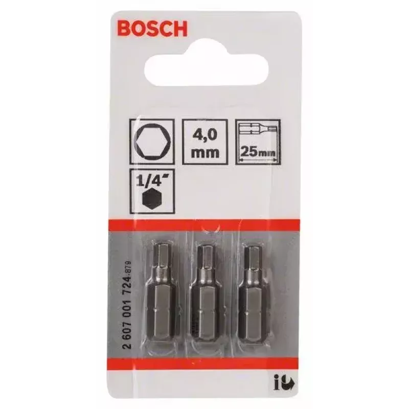 Bosch 2607001724 kuusiokoloterä 4 mm, erittäin kova, C 6,3, 3 kpl