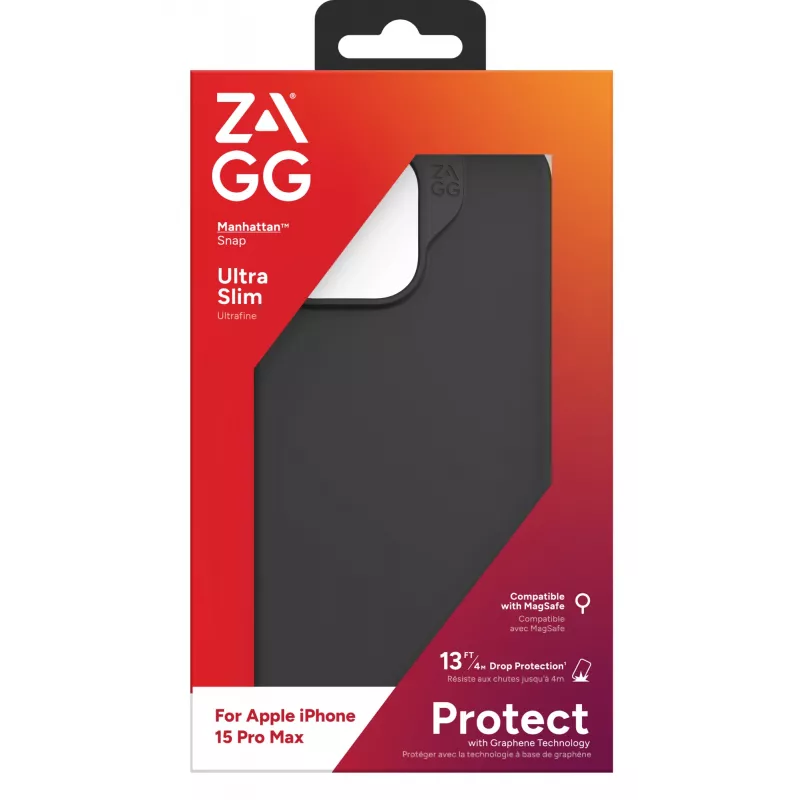 ZAGG Cases Manhattan Snap Apple iPhone 15 Pro Max musta EN/FR