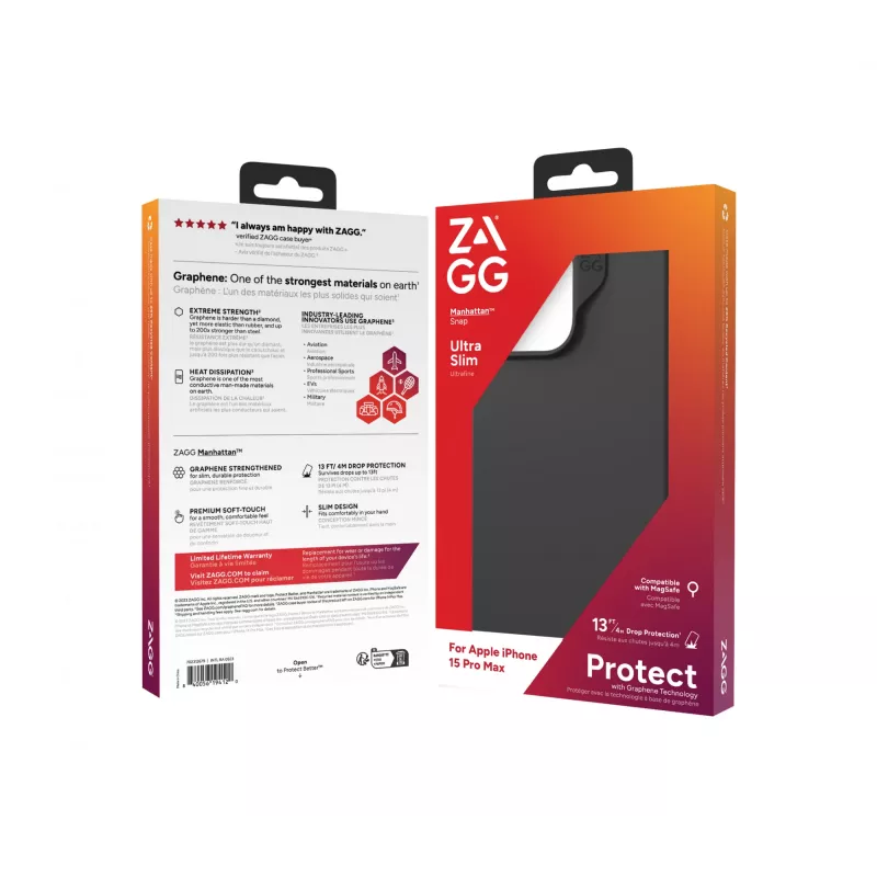 ZAGG Cases Manhattan Snap Apple iPhone 15 Pro Max musta EN/FR
