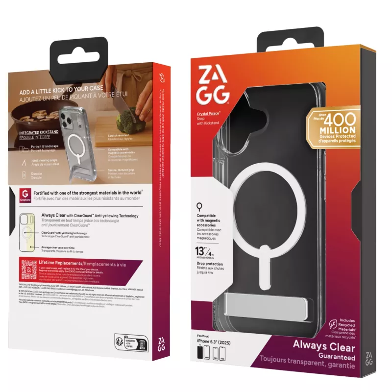 ZAGG Crystal Palace Snap Kickstand kotelo Apple iPhone 17:lle, cover, Apple, iPhone 17, 16 cm (6,3 tuumaa), läpinäkyvä