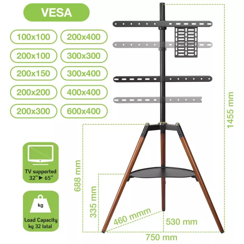 Techly ICA-TR58 TV-jalusta/stand 165,1 cm (65 inch) musta, puu