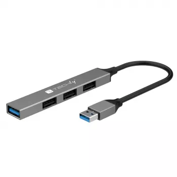 Techly IUSB32-HUB4A-3U2SLS kannettavan telakka/porttitoistin johdollinen USB 3.2 Gen 1 (3.1 Gen 1) tyyppi-A harmaa