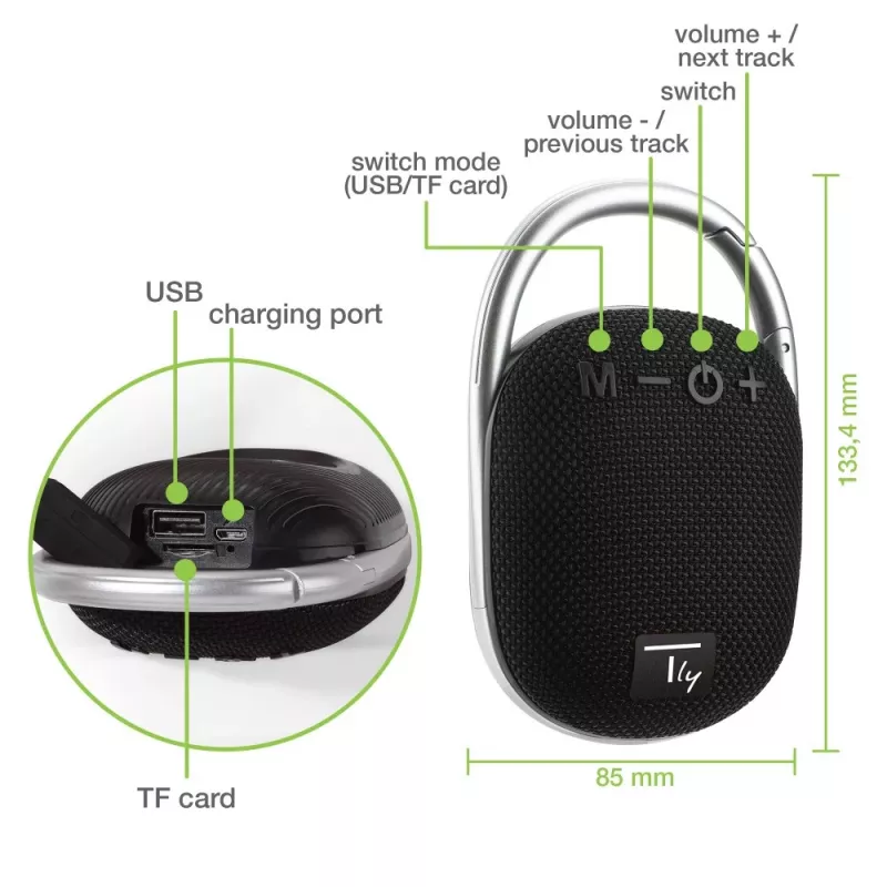 Techly ICASBL321BK kannettava/juhlakaijutin mono kannettava kaiutin musta 5 W