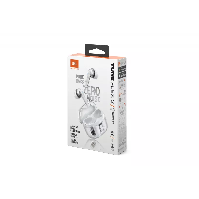 Headset JBL Tune Flex 2 Ghost Edition — True Wireless (TWS) In-Ear, Bluetooth, 20–20000 Hz, valkoinen