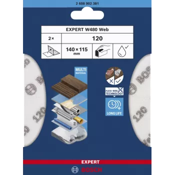 Bosch W480 Käsihiomapaperi 2608902381, G120, 115 x 140 mm, 2 kpl