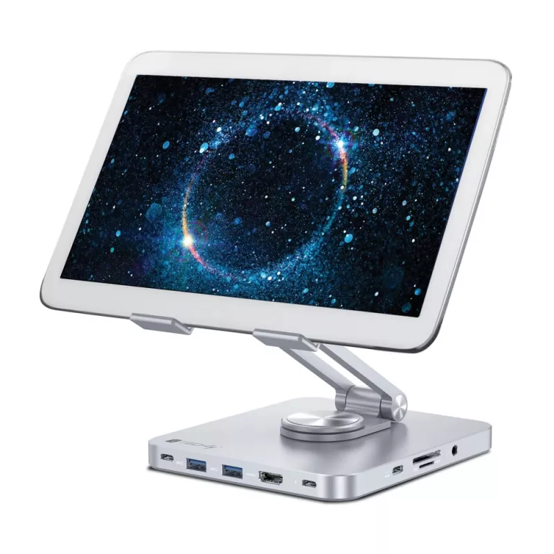 Techly 8-in-1 USB-C-keskitin telakointiasema tablettiteline