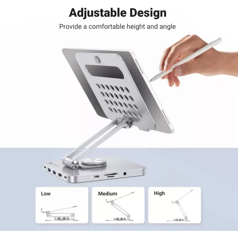 Techly 8-in-1 USB-C-keskitin telakointiasema tablettiteline
