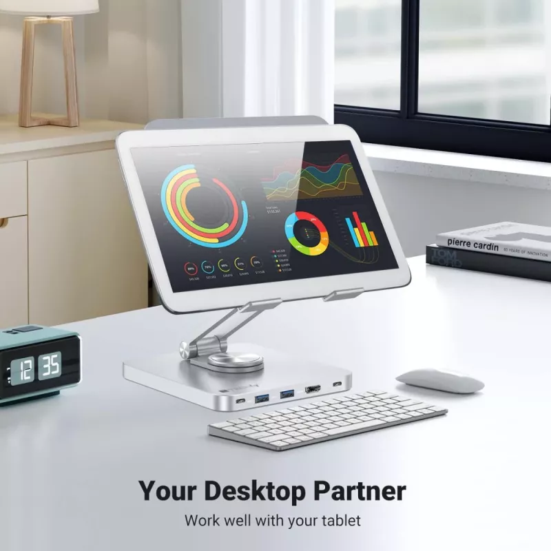 Techly 8-in-1 USB-C-keskitin telakointiasema tablettiteline