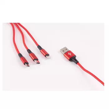 shiverpeaks BASIC-S 3-in-1-latauskaapeli, USB-A - Micro-B + USB-C + 8-pin, punainen, 1,2 m