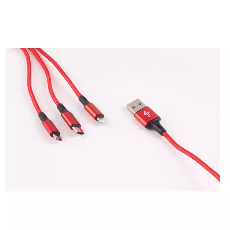 shiverpeaks BASIC-S 3-in-1-latauskaapeli, USB-A - Micro-B + USB-C + 8-pin, punainen, 1,2 m