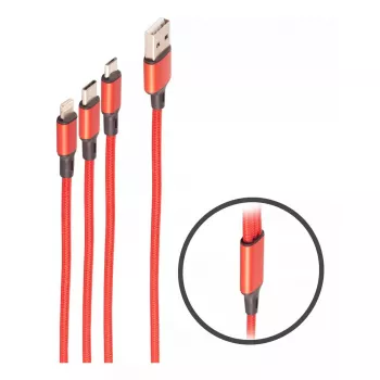 shiverpeaks BASIC-S 3-in-1-latauskaapeli, USB-A - Micro-B + USB-C + 8-pin, punainen, 1,2 m