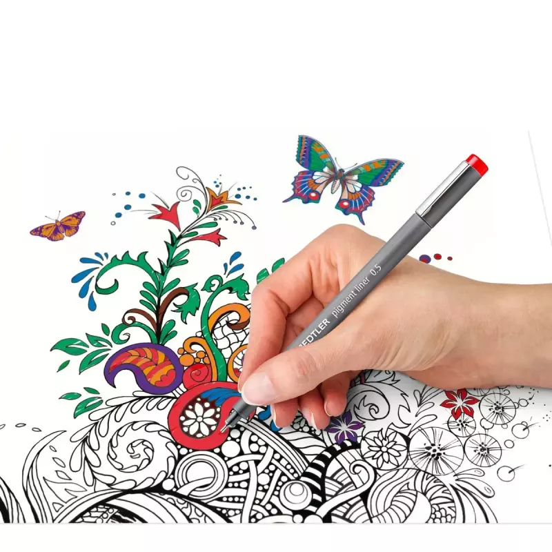 Staedtler Pigment Liner 308 kuitukärkikynä, 0,5 mm, 6 kynän kotelo