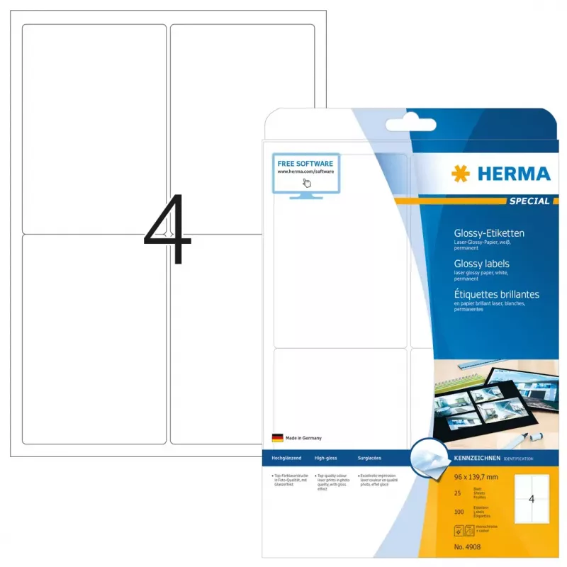 Itseliimautuva tulostintarra HERMA 4908 A4 96x139,7 mm