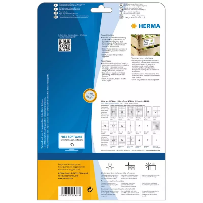 HERMA-tarrat A4 48,3x25,4 mm valkoinen erittäin luja kiinnitys 1100 kpl