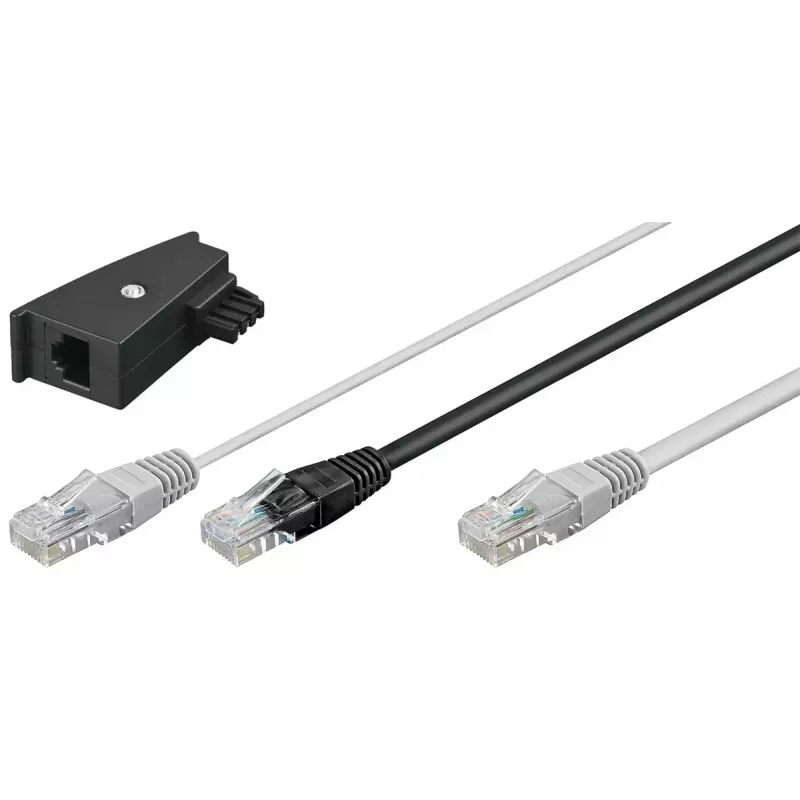 Goobay 95286 TAE-sovitinkaapeli, 2x RJ45 - RJ45 (8P8C) / TAE-F, 3 m, musta/harmaa
