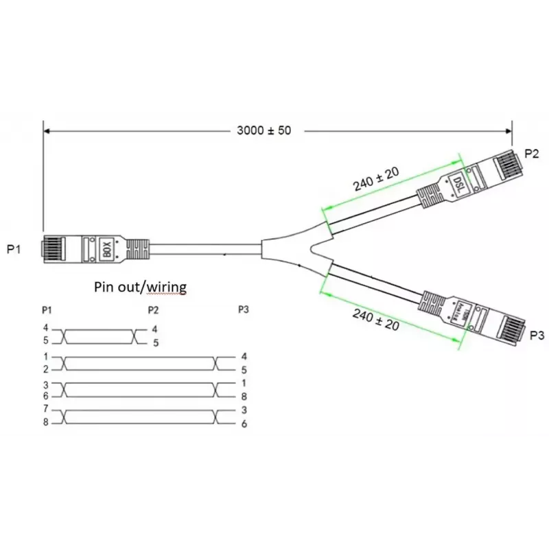 Goobay 95286 TAE-sovitinkaapeli, 2x RJ45 - RJ45 (8P8C) / TAE-F, 3 m, musta/harmaa