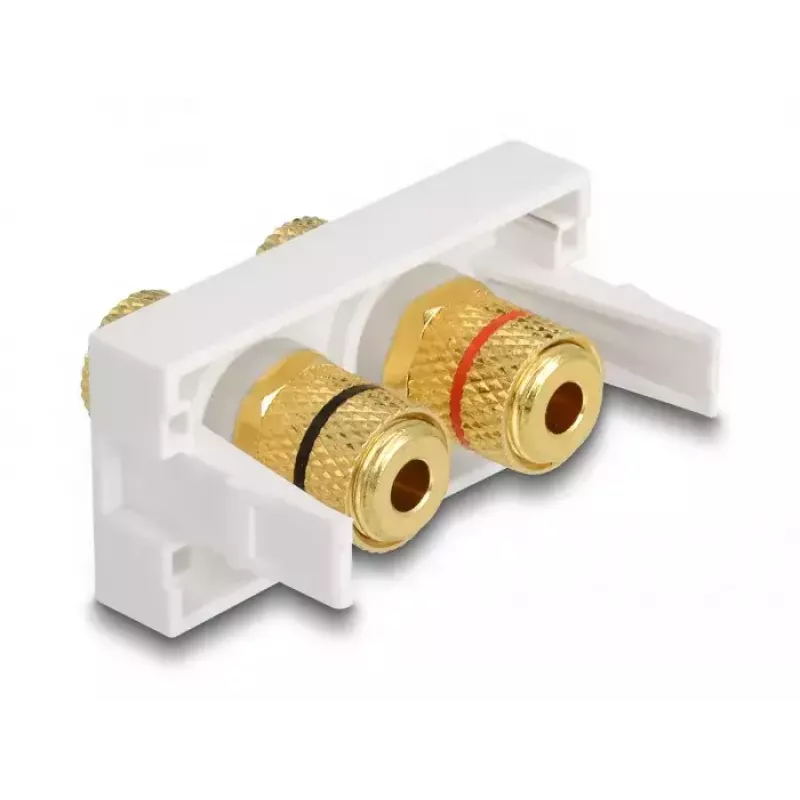 Delock Easy 45 Snap-in-moduuli, 2 x Binding Post, punainen/musta värirengas, valkoinen RAL 9003 (81397)