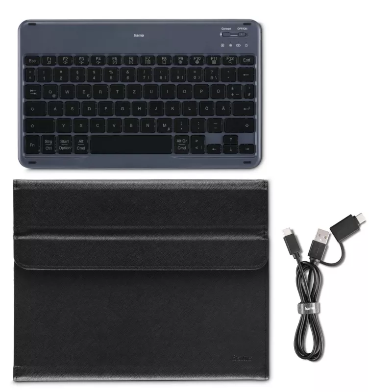 Hama Travel 500 Bluetooth-näppäimistökotelo 7–11 tuuman tableteille, QWERTZ (DE), musta