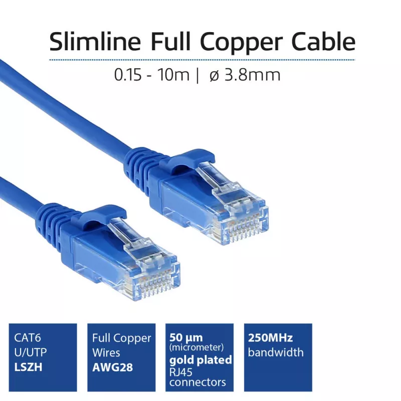 ACT sininen 7 metrin LSZH U/UTP CAT6 Datacenter Slimline -patchkaapeli RJ45-liittimillä