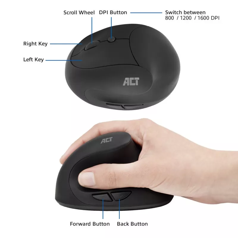 ACT langaton ergonominen hiiri 1600 DPI RF langaton