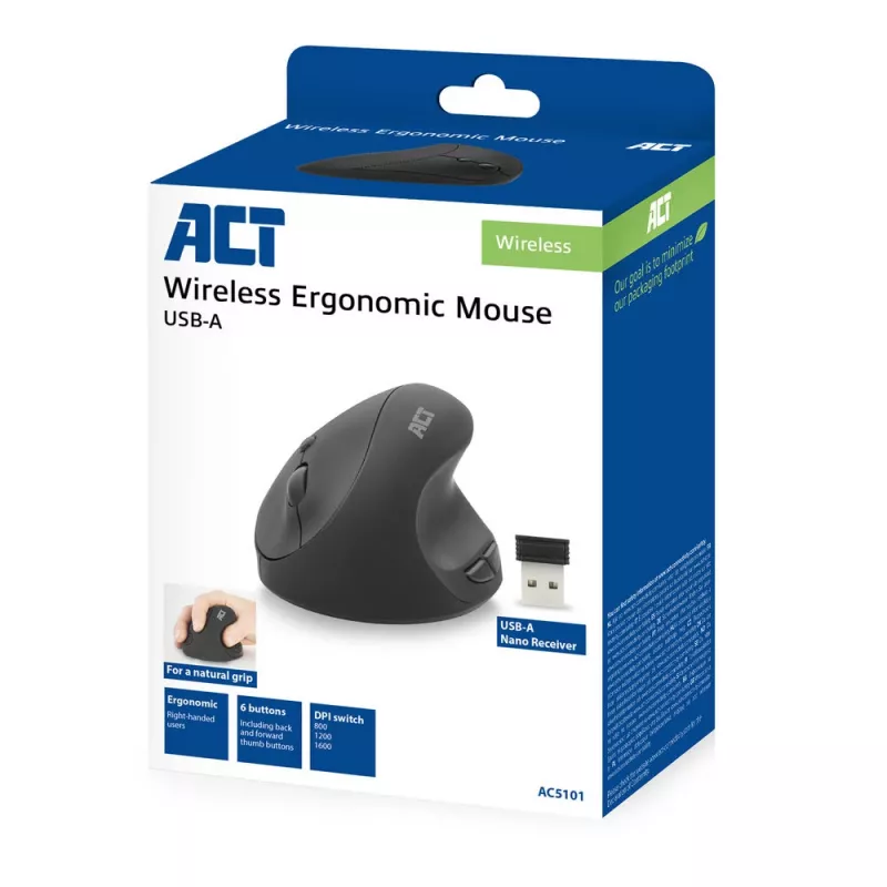 ACT langaton ergonominen hiiri 1600 DPI RF langaton