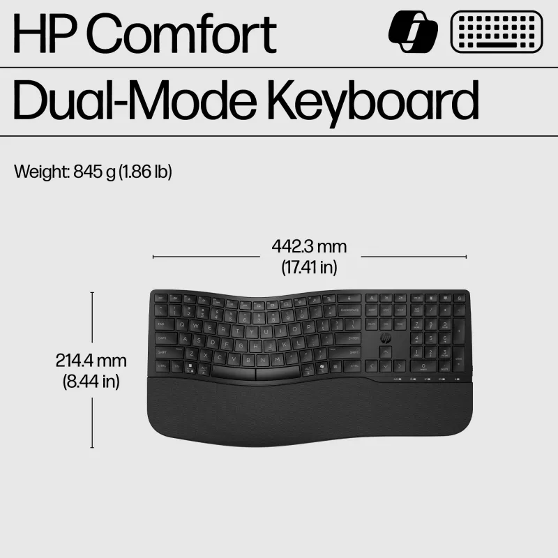 HP 680 Comfort Dual-Mode -näppäimistö, täysikokoinen (100 %), langaton, RF Wireless + Bluetooth, QWERTY, musta
